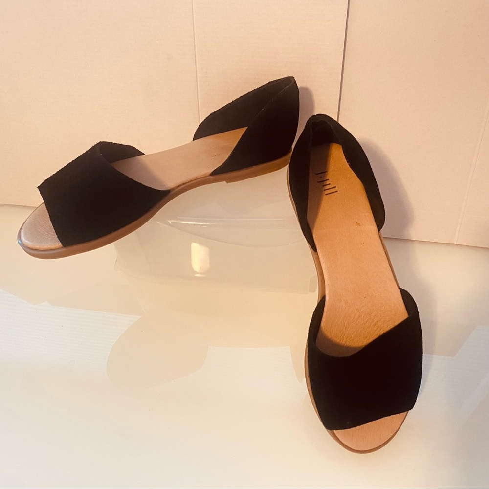 J.Jill Elegant Black Leather Flats Open Toe Casual Comfy Everyday SZ 7M